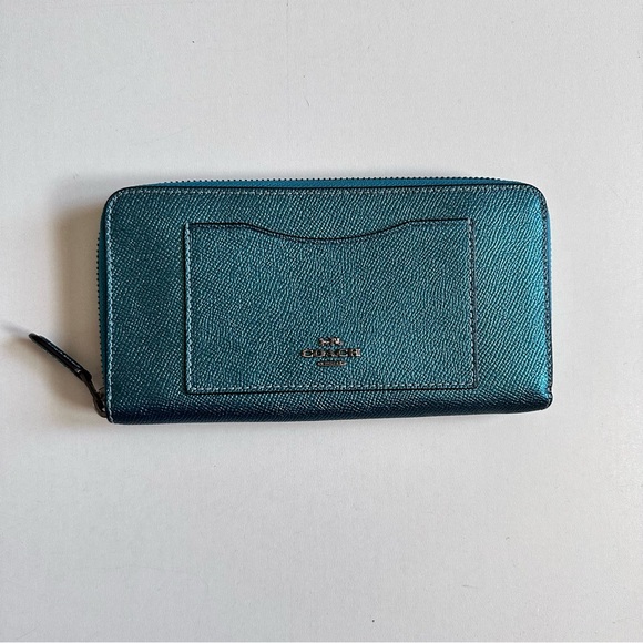 COACH Metallic Teal Accordion Zip Wallet - Picture 2 of 4
